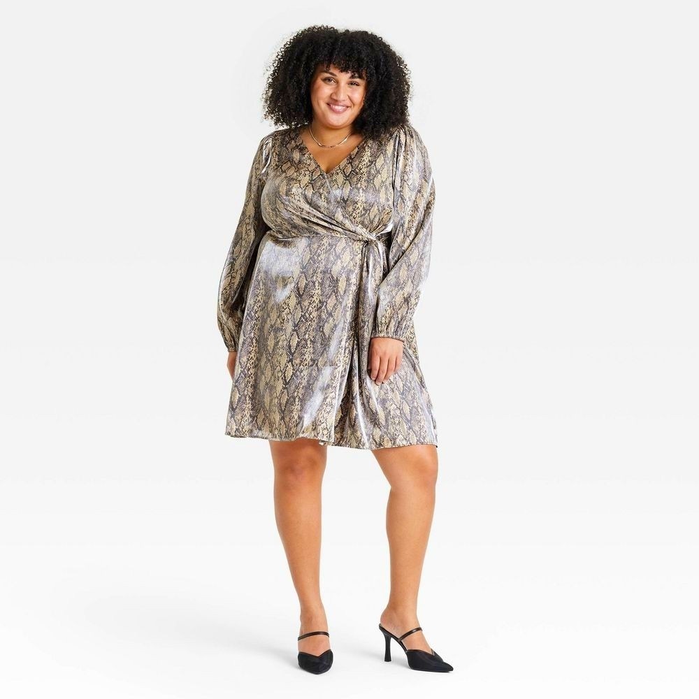 Ava & Viv Snake Skin Print Midi Plus Size Dress N… - image 2